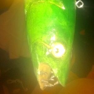 Large Hand carved hardwood walleye fish decoy by Mora Battleworx